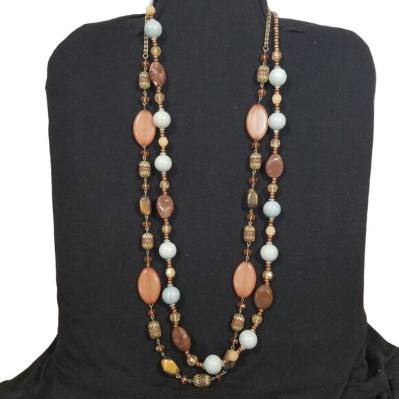 Crystal & Stone Necklaces Ropes or Chokers in Browns, Orange, and Blue - Picture 1 of 16
